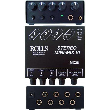 Rolls MX28 Mini-Mix VI 3 CH Stereo Mixer,1/4" in/out,head.1/8" out